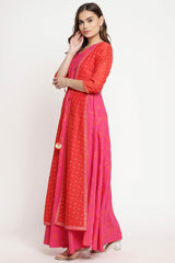 Women Dark Pink Crepe Khari Print Dress