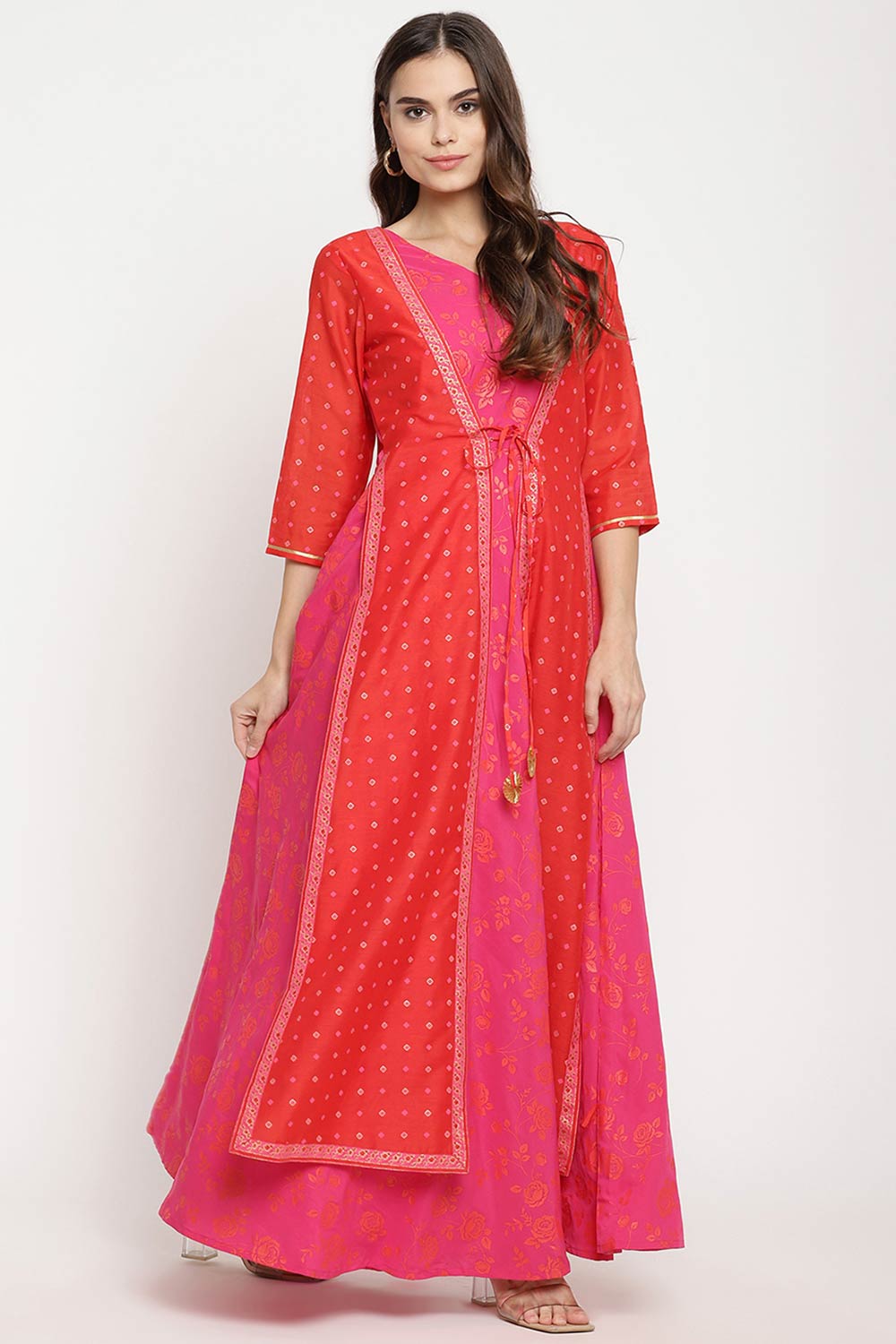 Women Dark Pink Crepe Khari Print Dress