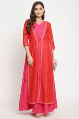 Women Dark Pink Crepe Khari Print Dress