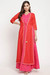 Women Dark Pink Crepe Khari Print Dress