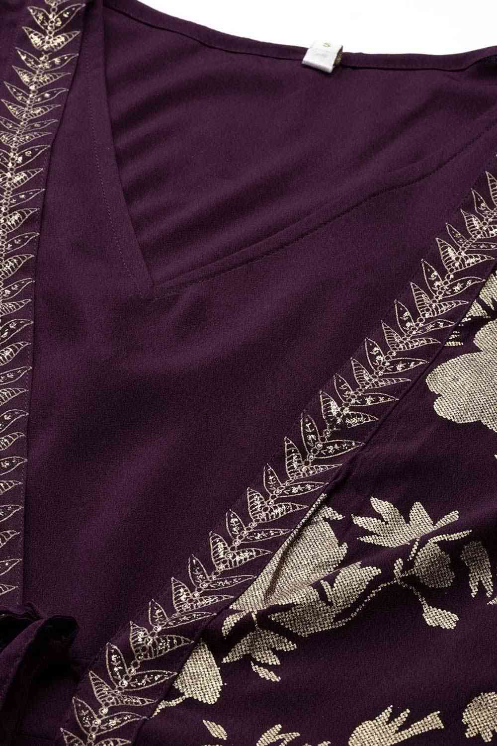 Buy Burgundy Crepe Floral Printed Maxi Dress Online - Back