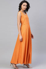 Women Orange Crepe Striped Kurta Top With Jacket