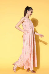 Buy Peach Crepe Floral Printed Maxi Dress Online - Side