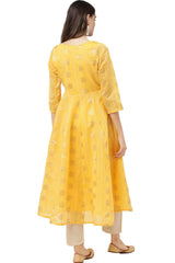 Women Yellow Chanderi Jacquard Woven Dress