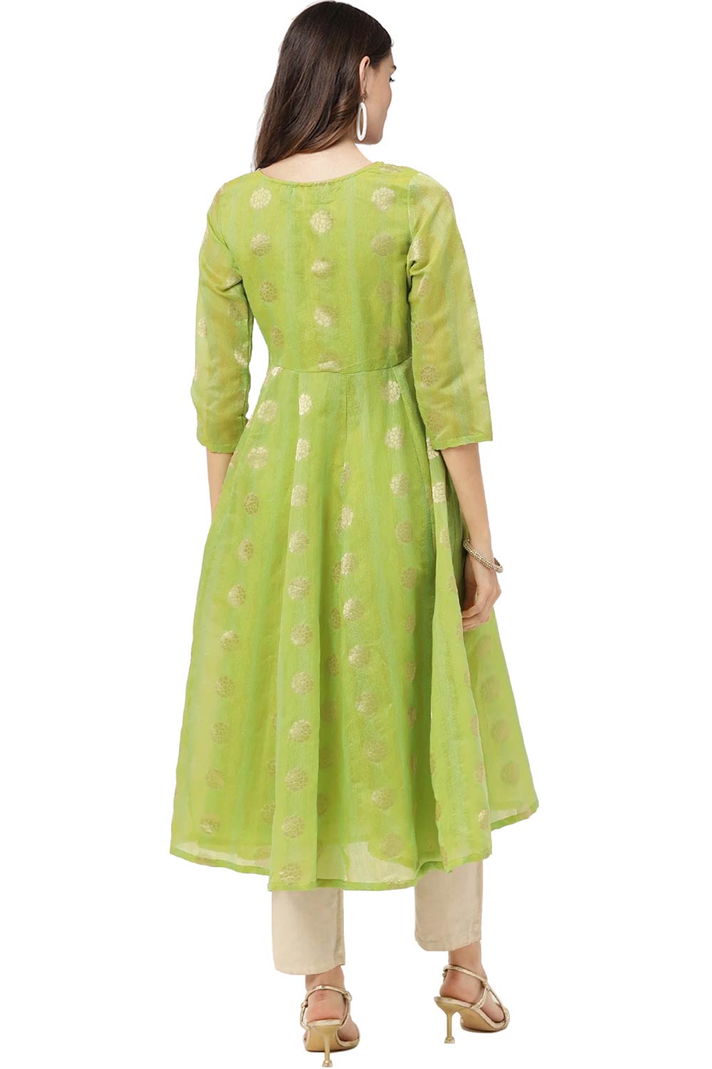 Women Green Chanderi Jacquard Woven Dress