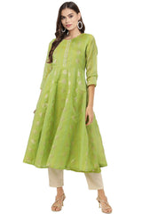 Women Green Chanderi Jacquard Woven Dress