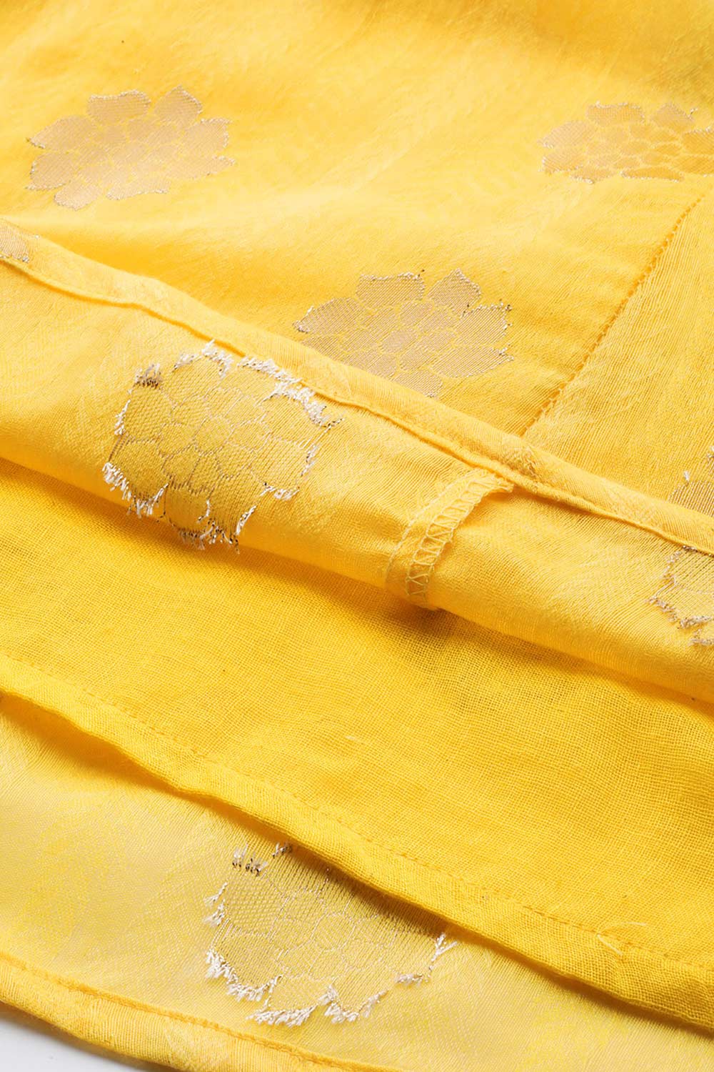Buy yellow Chanderi Jacquard Etnnic Motif a-line midi Dress Online - Zoom In
