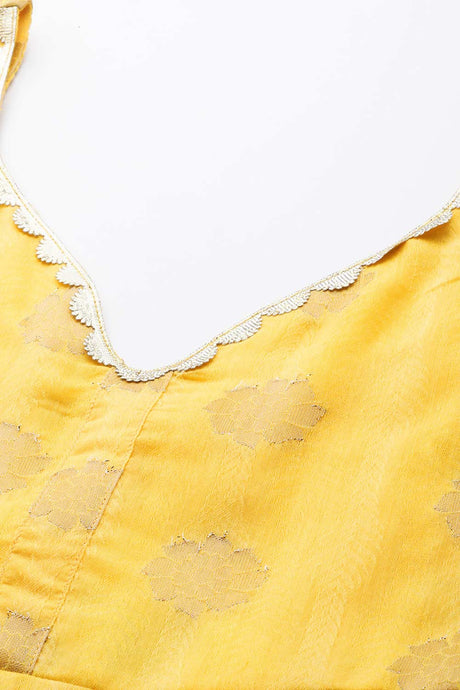 Buy yellow Chanderi Jacquard Etnnic Motif a-line midi Dress Online