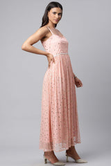 Pink Net Gold Foil Print Dress