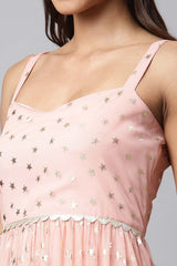 Pink Net Gold Foil Print Dress