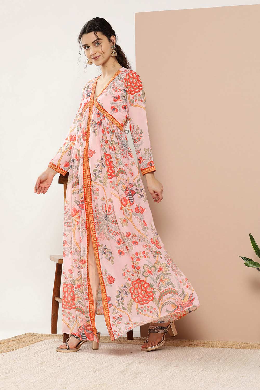 Buy Pink Poly Georgette Printed Kurta Trousers Set Online