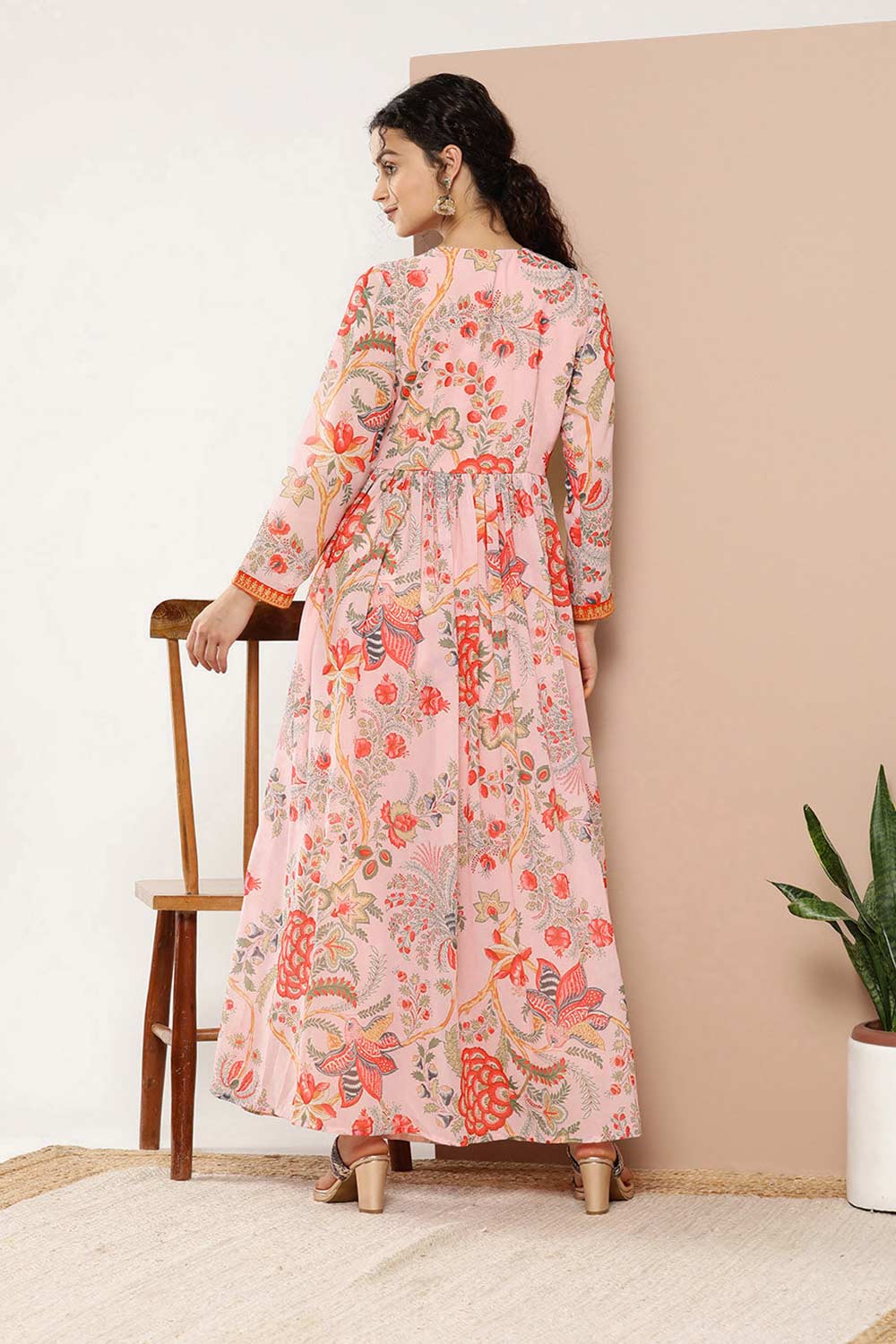 Buy Pink Poly Georgette Printed Kurta Trousers Set Online