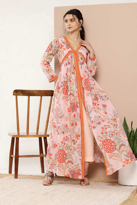 Buy Pink Poly Georgette Printed Kurta Trousers Set Online