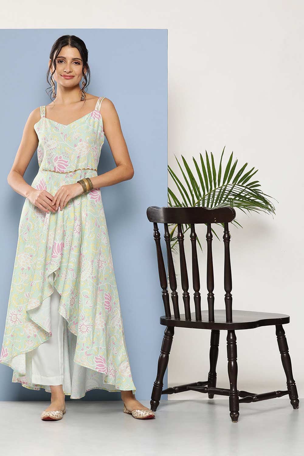 Buy Pista Viscose Rayon Printed Kurta Trousers Set Online