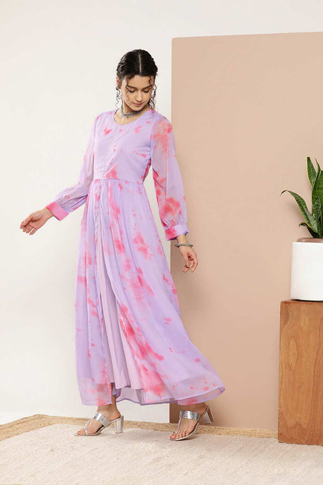 Buy Lavender Chiffon Abstract Printed Maxi Dress Online - Back