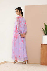Buy Lavender Chiffon Abstract Printed Maxi Dress Online - Front