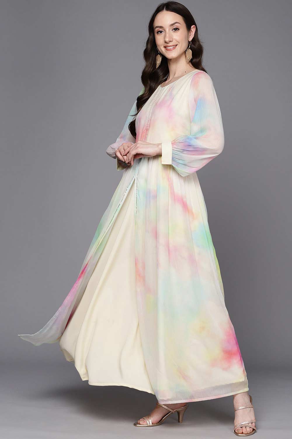 Buy Multi Chiffon Abstract Printed Maxi Dress Online - Front