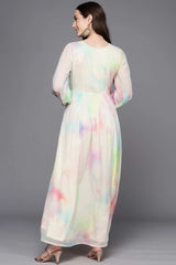 Buy Multi Chiffon Abstract Printed Maxi Dress Online - Side