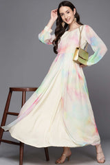 Buy Multi Chiffon Abstract Printed Maxi Dress Online - Zoom In