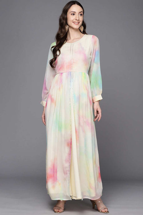 Buy Multi Chiffon Abstract Printed Maxi Dress Online