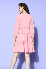 Buy Baby Pink Cotton Geometric Printed midi Dresses Online - Zoom In