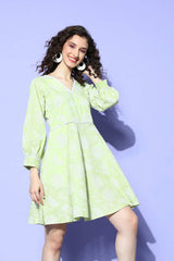 Buy Pista green Cotton Silver Foil Floral midi Dresses Online - Back