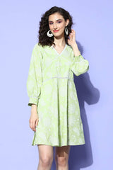 Buy Pista green Cotton Silver Foil Floral midi Dresses Online - Side