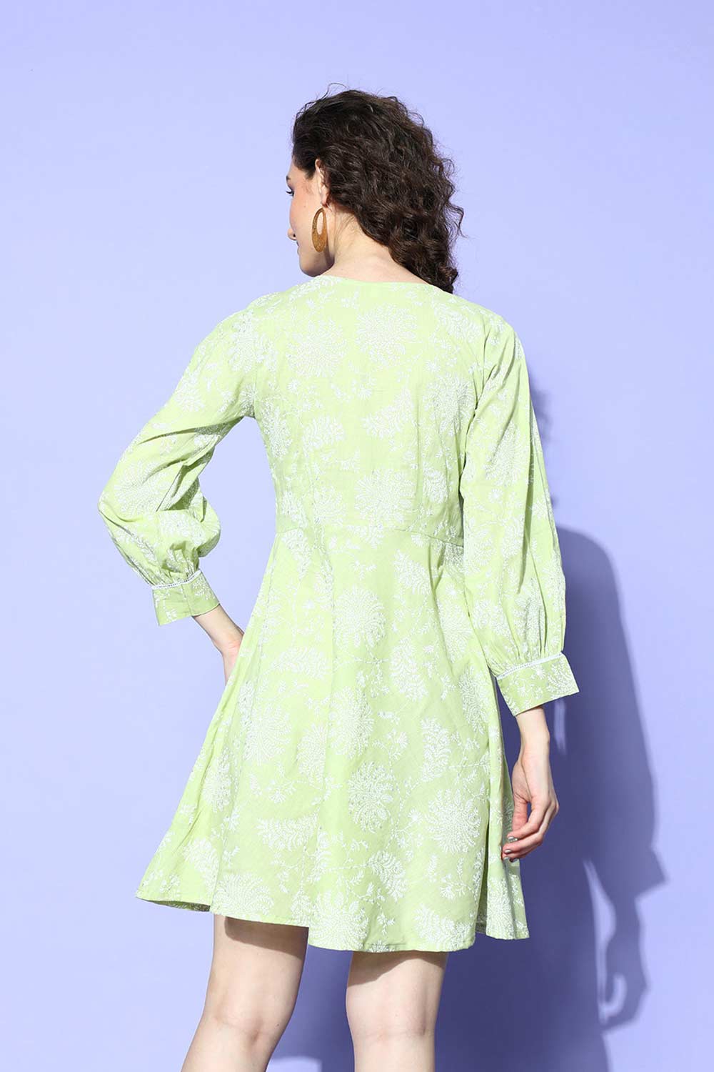 Buy Pista green Cotton Silver Foil Floral midi Dresses Online - Zoom In