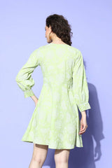 Buy Pista green Cotton Silver Foil Floral midi Dresses Online - Zoom In