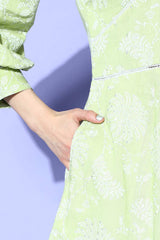 Buy Pista green Cotton Silver Foil Floral midi Dresses Online - Zoom Out