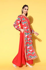Buy Red Crepe Floral Printed Maxi Dress Online - Side