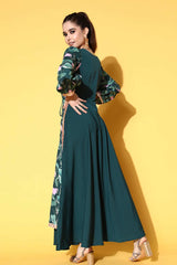 Buy Green Crepe Floral Printed Maxi Dress Online - Zoom In