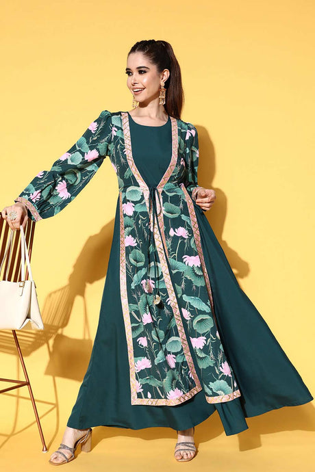 Buy Green Crepe Floral Printed Maxi Dress Online
