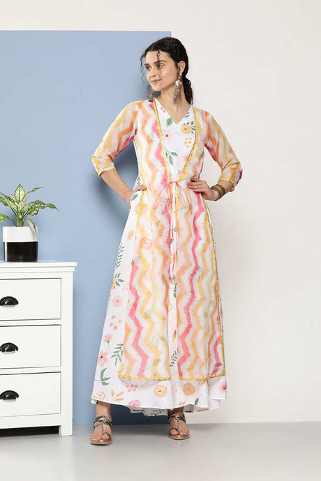 Buy White Crepe Chevron Printed Maxi Dress Online - Back