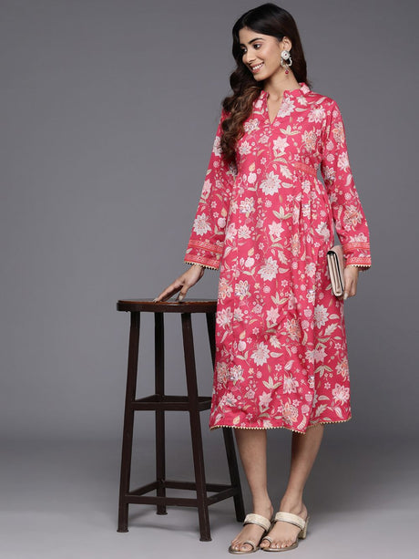 Women's Pink Polyester Printed Dress
