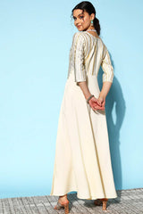 Buy Off White Crepe Striped Gota Patti Maxi Dress Online - Zoom In