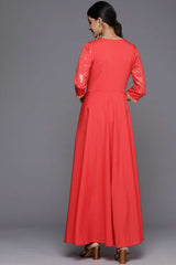 Buy Red Crepe Floral Printed Maxi Dress Online - Back