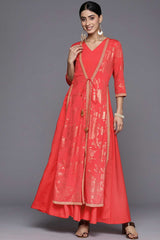 Buy Red Crepe Floral Printed Maxi Dress Online - Zoom In
