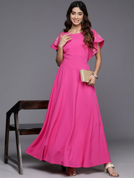 Women's Pink Polyester Sleeveless Dress
