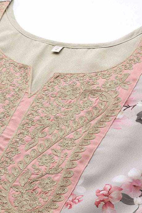 Buy Grey Georgette Floral Printed Maxi Dress Online - Back