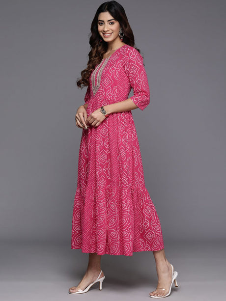 Women's Pink Cotton Printed Dress