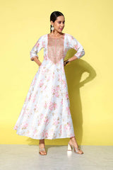 Buy Powder Blue Poly Silk Floral Printed Maxi Dress Online - Side
