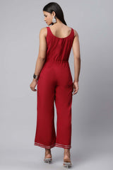 Maroon Chiffon Printed Jumpsuit