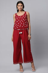 Maroon Chiffon Printed Jumpsuit