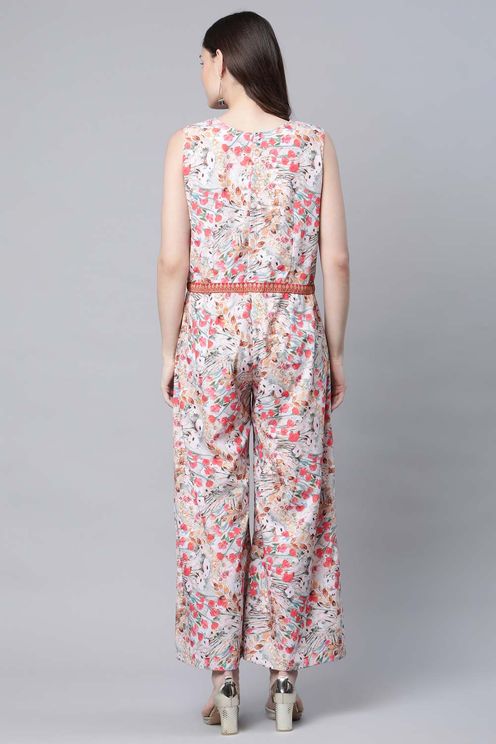 Pink Crepe Digital Print Floral Jumpsuit