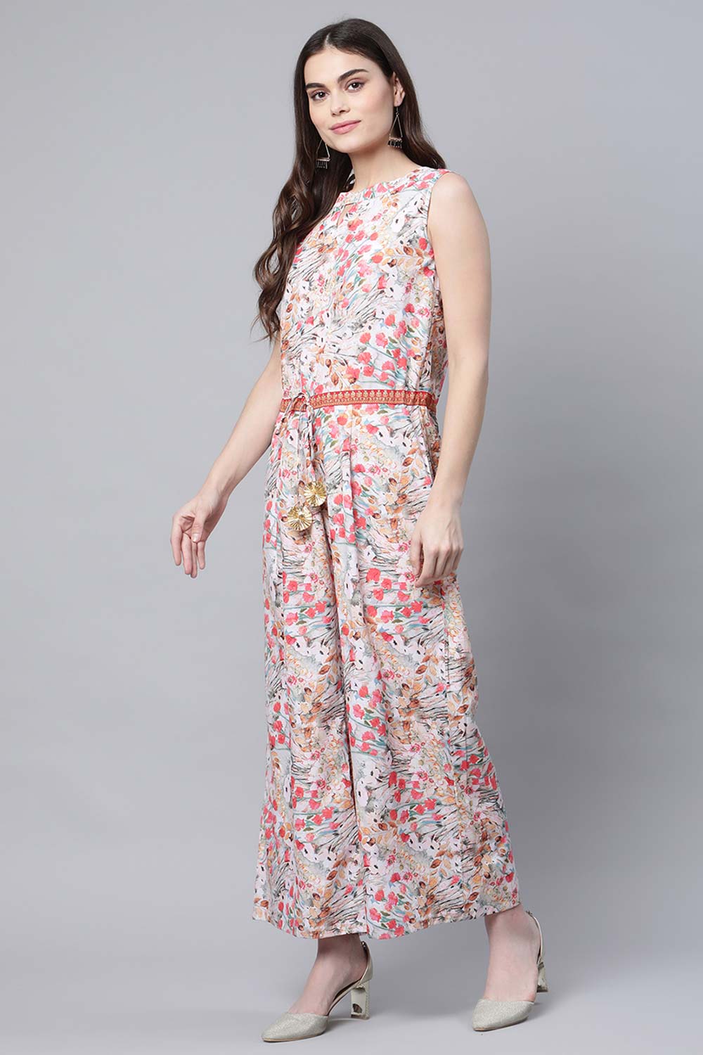 Pink Crepe Digital Print Floral Jumpsuit