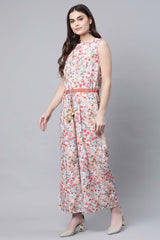 Pink Crepe Digital Print Floral Jumpsuit