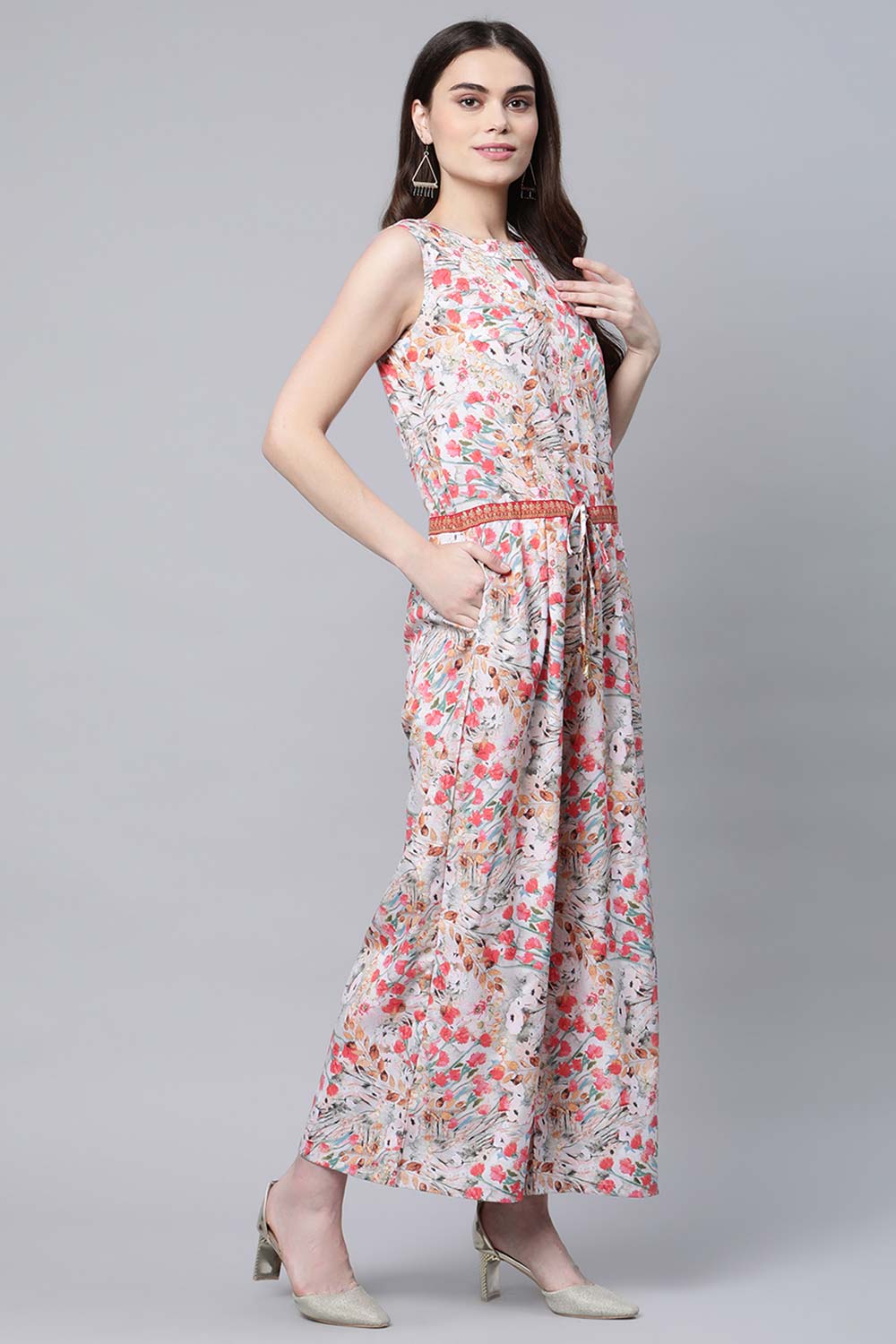 Pink Crepe Digital Print Floral Jumpsuit