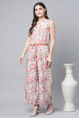 Pink Crepe Digital Print Floral Jumpsuit