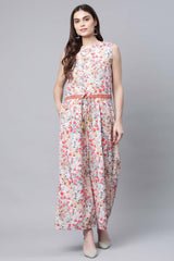 Pink Crepe Digital Print Floral Jumpsuit